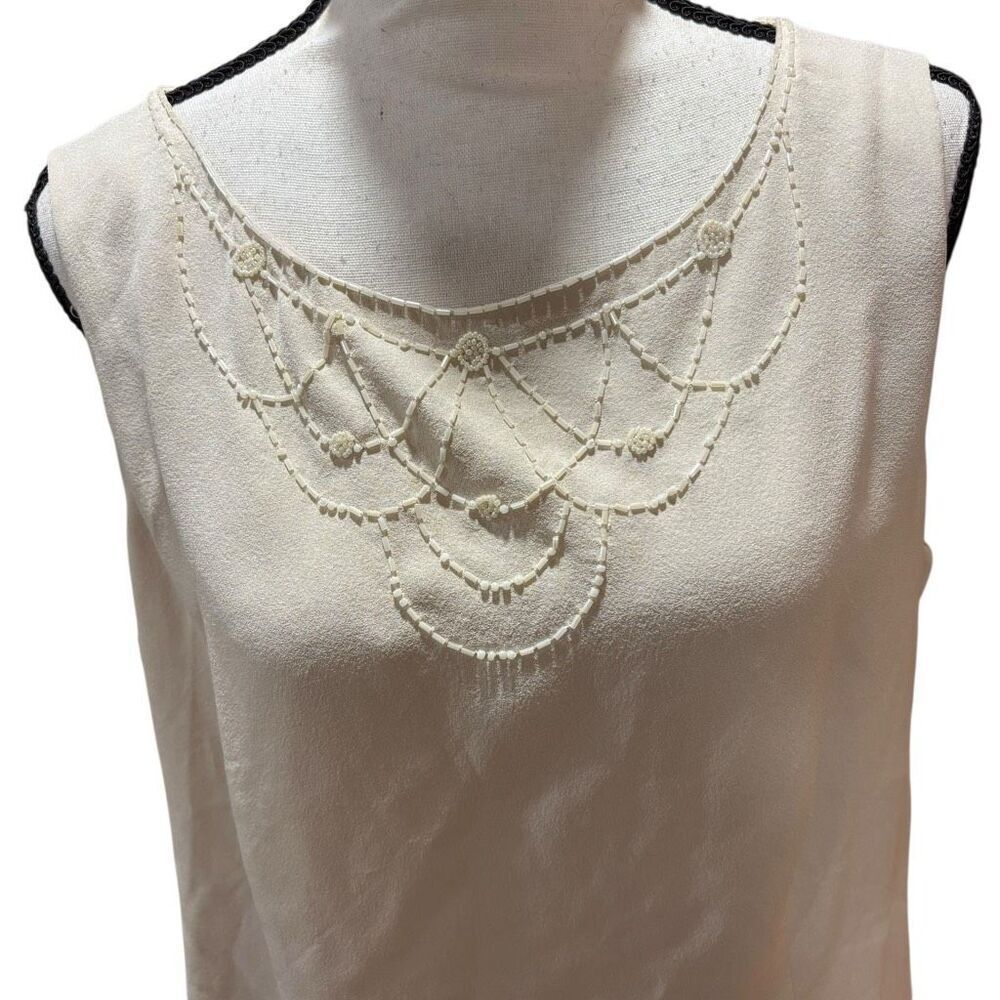 Talbot 100% Silk Beaded Tank‎ Embellished Beaded Beige Woman Size 16 NWT - Picture 2 of 9